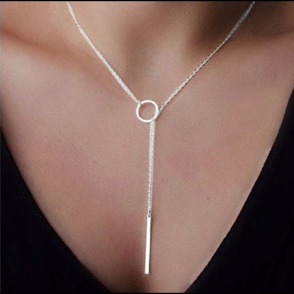 Silver statement choker long necklace